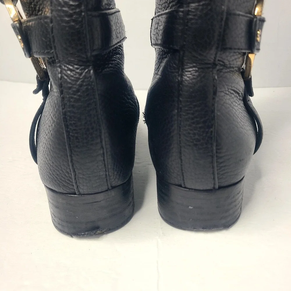 Tory Burch Amanda Medallion Riding Equestrian Tall Leather‎ Boots 8.5 M Black